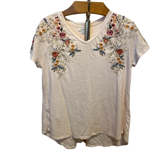 Sundance Tops - SUNDANCE ~ Blush Pink Top with Floral Embroidery and Pleated Back Detail